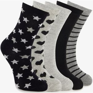 5 paar kindersokken met print zwart grijs - Maat 23/26
