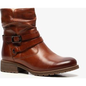 Hush Puppies gevoerde leren dames enkellaarsjes - Cognac - Maat 37