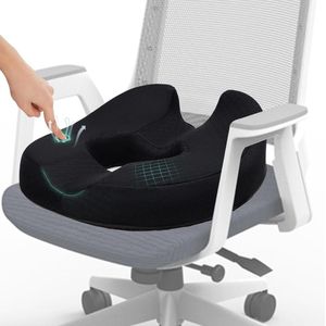 Stuitbeen Pijnbestrijding Memory Foam Firm Coccyx Pad Donut Kussen voor Lang Zitten - Zwart 15.5 * 17.5 * 5.5in.