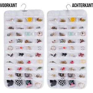 Allernieuwste.nl® Sieraden Organizer Dubbelzijdig Opbergsysteem Hanger - 2x 40 vakjes Oorbellen Kettingen Juwelen - 80 vaks Kleur Wit