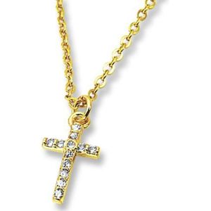 Amanto Ketting Geja Gold - 316L Staal PVD - Kruisje - 8x14mm - 45cm