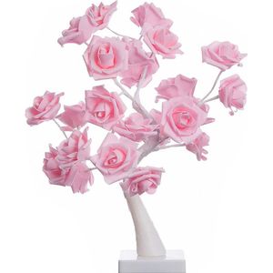 Kleurveranderende Meerkleurige Rozenlampboom - Oplichtende Rozenbloemenbloemblaadjesboomlamp - Kunstbloem Bonsaiboom LED-tafelboomverlichting - Tafelblad Bloemlamp (Roze)