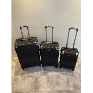 Kofferset - 3 delig met TSA slot - Kleur Zwart - Materiaal ABS - Vakantie - Zon - handbagage en grote koffer