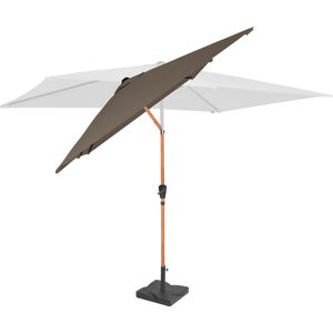 VONROC Premium Stokparasol Rapallo 200x300cm - Incl. parasolvoet & beschermhoes – Rechthoekige parasol - Kantelbaar – UV werend doek – Houtlook – Taupe