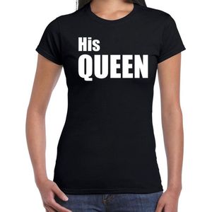 His queen t-shirt zwart met witte letters voor dames - fun tekst shirts / Koningsdag outfit XS