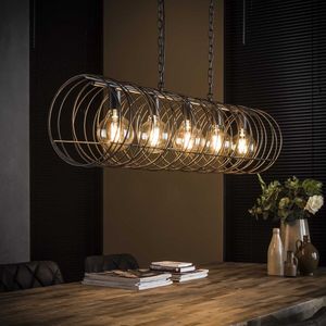 Hanglamp Spiraal cilinder | 5 lichts | zwart | metaal | Ø 28 cm | in hoogte verstelbaar tot 150 cm | eetkamer / eettafel lamp | modern / sfeervol design