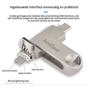 AmtSee®--USB Stick 128GB 4 in 1 - Flashdrive geschikt voor iPhone / iOS / Android 128GB - Flash Drive 4 in 1