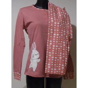 Pyjama - dames pyjama - all season - roze, Grijs of blauw indien voorkeur mail ons - maat XL/XXL - met leuk konijntje en afwerking met bolletjes