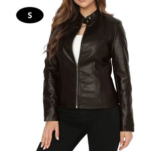 Livano Leren Jas - Leather Jacket - Lederen Jas - Bomberjack - Pilotenjack - Blazer - Biker - Motorjas - Motormuis - Dames - Bruin S