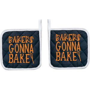 Eizook Pannenlappen 2 Stuks Navy Bedrukt - BAKERS GONNA BAKE In ORANJE- Zacht Katoen met Polyester Pannenonderzetter Hittebestendige Pannenlap tot 250°C
