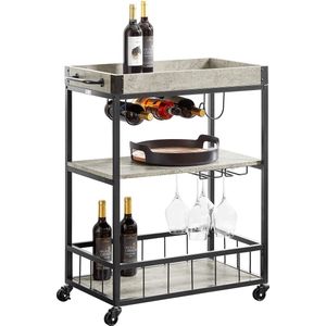 Rootz Modern Design 3-laags keukentrolley serveerwagen met wijnrek Metaal en MDF