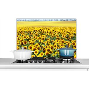 Spatscherm keuken 90x60 cm - Kookplaat achterwand Zonnebloem - Bloemen - Natuur - Muurbeschermer - Spatwand fornuis - Hoogwaardig aluminium