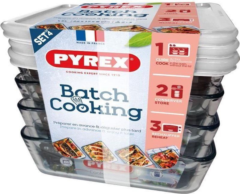 Pyrex - Cook & Freeze - Lunchboxen - Transparant - 4 x 1,5 L, Krasbestendig, Geschikt voor Vriezer en Magnetron