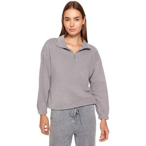 Trendyol Lichtroze Fleece Gebreid Sweatshirt Met Rits En Detail Twoaw21Sw0758