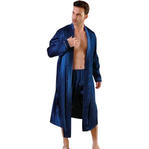 Livano Satijnen Badjas Heren - Kimono - Kamerjas - Satijn - Ochtendjas - Pyjama - Blauw - Maat XL