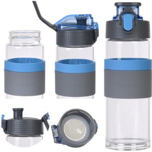 Casno Glazen Waterfles 500 ml met Zeef - Blauw