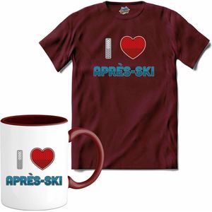 I Love Après-ki | Grappige apres ski shirt | Wintersport kleding - T-Shirt met mok - Unisex - Burgundy - Maat XXL