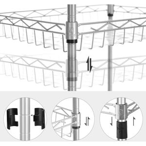 5-laags keukenrek, metalen rek, staand rek , in hoogte verstelbaar gridrek , met PP plastic panelen , 4 S-haken, voor keuken, woonkamer , maximale belasting 100 kg, zilver.