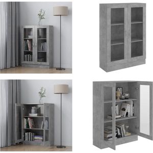 vidaXL Vitrinekast 82,5x30,5x115 cm bewerkt hout betongrijs - Vitrinekast - Vitrinekasten - Vitrine - Vitrines