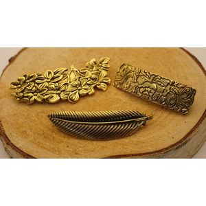 3 verschillende koperen haarclips : 2 verschillende bloemen, 1x blad - leuke haarclips - haarclip natuur - haarclip bloem - bloempjes haarclips - bladeren haarclips - haarclop blaadje - metalen grote haarclips - haarclips voor dun lang haar