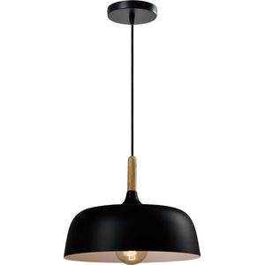 QUVIO Hanglamp Scandinavisch - Lampen - Plafondlamp - Verlichting - Verlichting plafondlampen - Keukenverlichting - Lamp - Afgeronde hoeken - E27 Fitting - Voor binnen - Met 1 lichtpunt - Aluminium - Hout - D 32 cm - Zwart en bruin