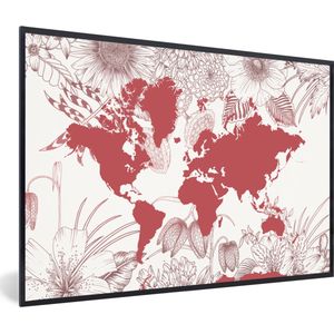 Fotolijst incl. Poster - Wereldkaart - Roze - Wit - 30x20 cm - Posterlijst
