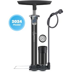 FOXLY® Fietspomp met Drukmeter - Alles-in-1 pomp - Balpomp - Pomp Universeel - Opbergvakje - Zwart