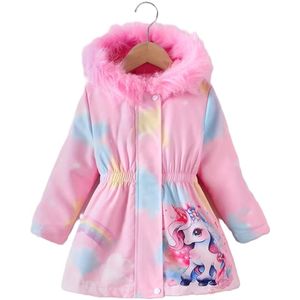 Jas - unicorn - eenhoorn - regenboog - capuchon - bontkraag - fleece - maat 104 - 4 jaar