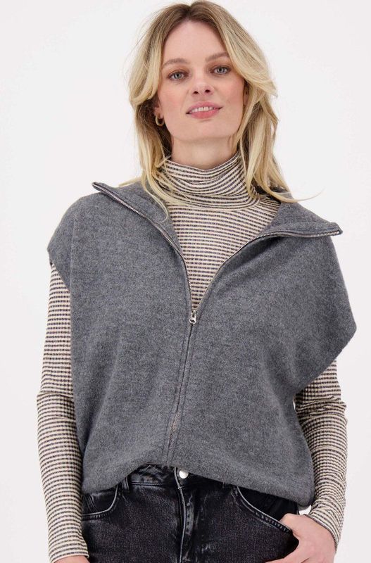 Zusss Mouwloos Vestje Met Rits Grijs