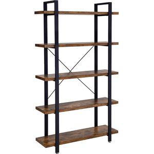 Rootz Boekenkast - Vintage Kast - Boekenkasten - 5 Lagen - Grijs/Zwart - 105 x 33,5 x 177,5 cm (LxBxH)