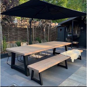 Tuinset Tuintafel Douglas 280 x 90 cm + Tuinbank - Stalen A poten + Tijdelijk Gratis Onderhoudspakket - inclusief montage
