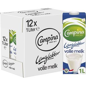 Campina LangLekker Volle Melk Houdbaar - 12 x 1 liter - Voordeelverpakking