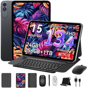 VekfulPC T60 Pro Tablet - 24GB RAM - 256GB ROM - 10000 mAh - 13.4 Inch FHD Tablet - Android 15 - SD 2TB - 5G WIFI - Grijs