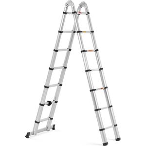 Opvouwbare telescopische ladder - 14 treden - aluminium - hoogte: 0.88 - 2.13/4.40 m - MSW