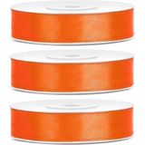 3x Hobby/decoratie oranje satijnen sierlinten 1,2 cm/12 mm x 25 meter - Cadeaulinten satijnlinten/ribbons - Oranje linten - Hobbymateriaal benodigdheden - Verpakkingsmaterialen