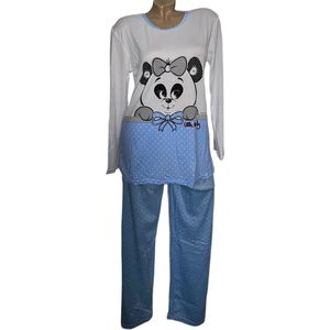 Dames pyjamaset met katjes en muzieknoten L wit/blauw