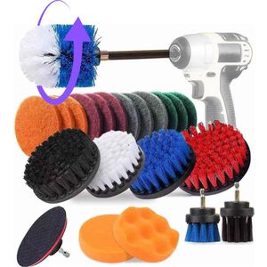 23 Delige Boorborstel Set - – Schoonmaak Borstels voor Boormachines – Schuurborstel met Nylon Haren – Inclusief Schuursponsjes en Polijstpads – Ideaal voor Badkamer, Keuken en Auto