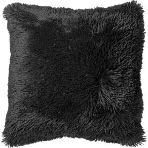 Dutch Decor FLUFFY - Kussenhoes 45x45 cm - superzacht - effen kleur - Raven - zwart - met rits - zonder binnenkussen