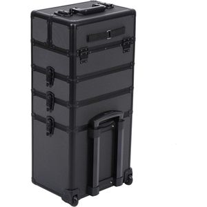 EliteNest® - Cosmetische Koffer - Aluminium - 4-in-1 - Rollende Trolley - Grote Capaciteit - Professionele Schoonheidstas - Zwart