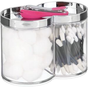 mDesign - Wattenpotten - voor badkamer en elders in huis - bergruimte voor make-up/watten/badzout - veelzijdig/plastic/gescheiden - Doorzichtig/chroom