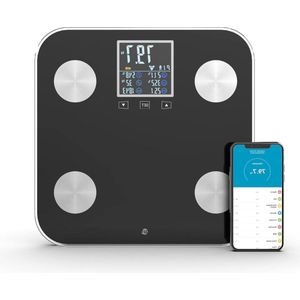 Digitale Bluetooth BMI Weegschaal - 18 Precieze Metingen - Geheugen voor 9 Gebruikers - Intelligente App Ai Fit - Pro Display - Gewichtscontrole en Lichaamsvet Monitor - Zwart