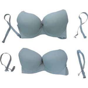 Dames - Push UP BH - Set van 2 - Strapless - Voorgevormd - Merk Caralino - Kleur Beige/Beige - Halter BH - Kruislings - Met bandjes - Maat 70B