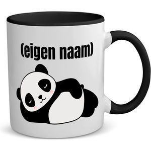 Akyol - liggende panda met eigen naam koffiemok - theemok - zwart - Panda - panda liefhebbers - mok met eigen naam - iemand die houdt van panda's - verjaardag - cadeau - kado - 350 ML inhoud