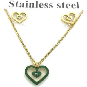 Aramat jewels ® - Sieradenset oorbellen en ketting hart goudkleurig dames 45cm