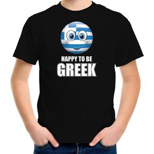 Griekenland Happy to be Greek landen t-shirt met emoticon - zwart - kinderen - Griekenland landen shirt met Griekse vlag - EK / WK / Olympische spelen outfit / kleding 122/128