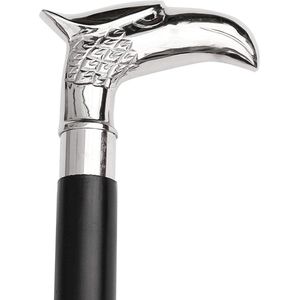Opvouwbare houten wandelstok met adelaar handvat 71 cm - voor mannen, vrouwen, senioren - antislip rubberen punt - zilveren afwerking - decoratieve stok