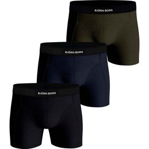Björn Borg Cotton Stretch boxers - heren boxers normale lengte (3-pack) - zwart - blauw - olijfgroen - Maat: XS