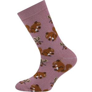 Sokken Ewers Kindermaat - Oudroze met Eekhoorns Bladeren & Nootjes-23/26