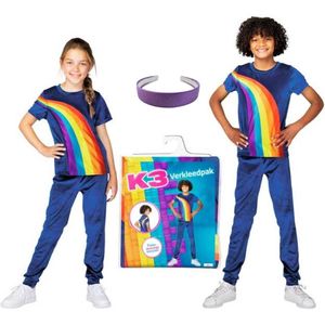 K3 pak verkleedpak - regenboog blauw - maat 6-8 jaar + haarband