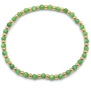 Armband Dames - Elastisch - Kralen RVS - Groene Aventurijn